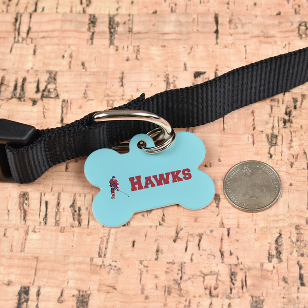 Hockey 2 Bone Shaped Dog ID Tag - Large - In Context