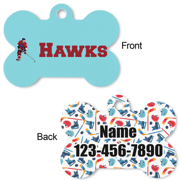Hockey 2 Bone Shaped Dog Tag - Front & Back