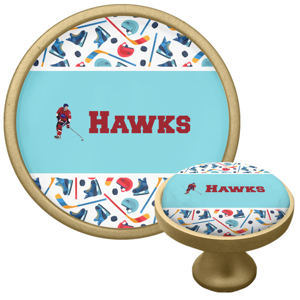 Custom Hockey 2 Cabinet Knob - Gold (Personalized)