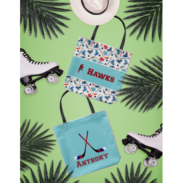 Hockey 2 Canvas Tote Lifestyle Front and Back- 13x13