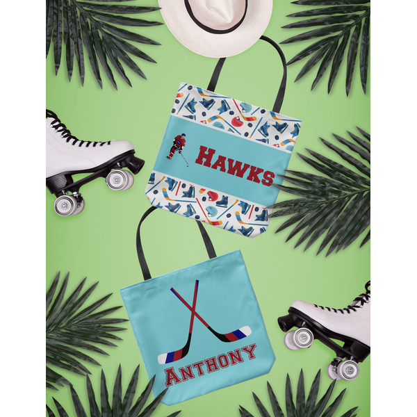 Hockey 2 Canvas Tote Lifestyle Front and Back