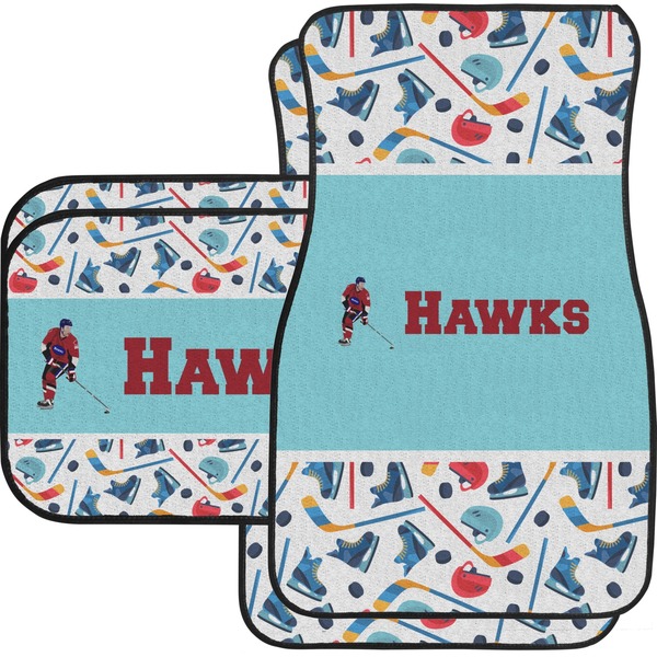Custom Hockey 2 Car Floor Mats Set - 2 Front & 2 Back (Personalized)