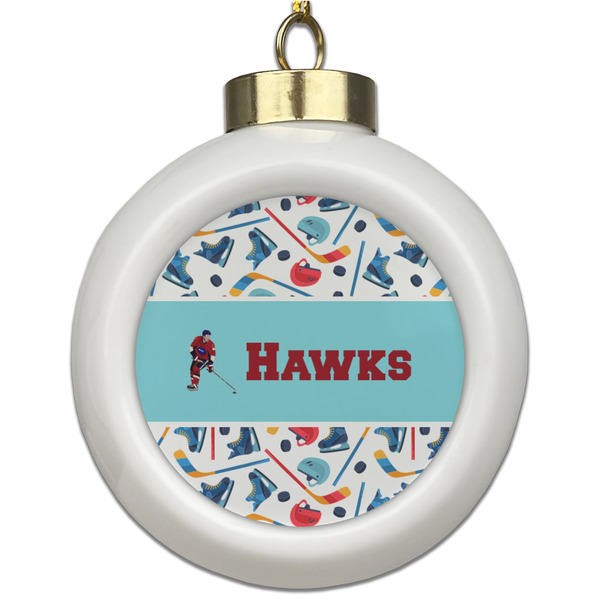 Custom Hockey 2 Ceramic Ball Ornament (Personalized)