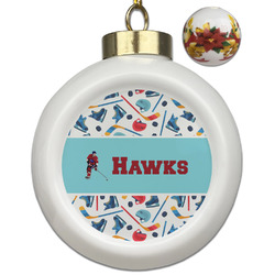 Hockey 2 Ceramic Ball Ornaments - Poinsettia Garland (Personalized)