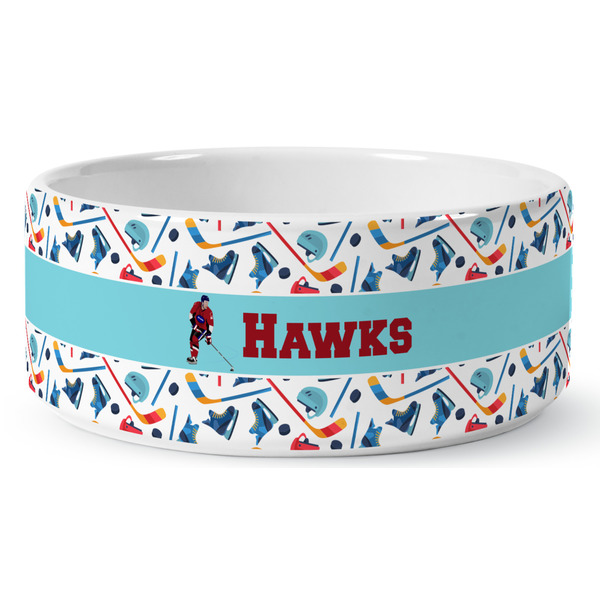 Hockey 2 Ceramic Dog Bowl - Medium - Front
