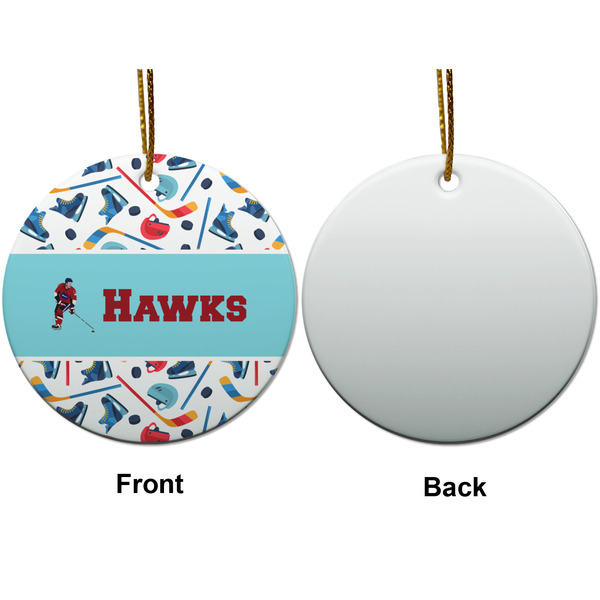 Hockey 2 Ceramic Flat Ornament - Circle Front & Back (APPROVAL)