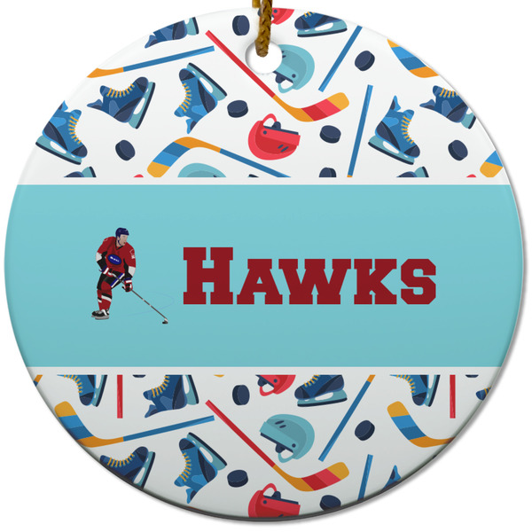 Hockey 2 Ceramic Flat Ornament - Circle (Front)
