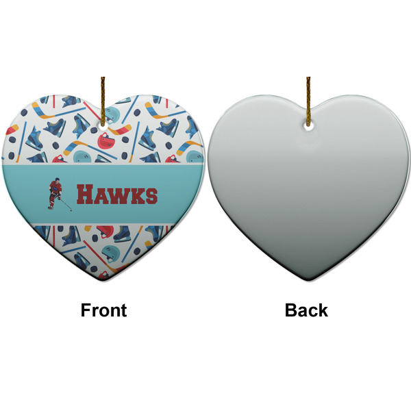 Hockey 2 Ceramic Flat Ornament - Heart Front & Back (APPROVAL)