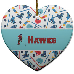 Hockey 2 Heart Ceramic Ornament w/ Name or Text