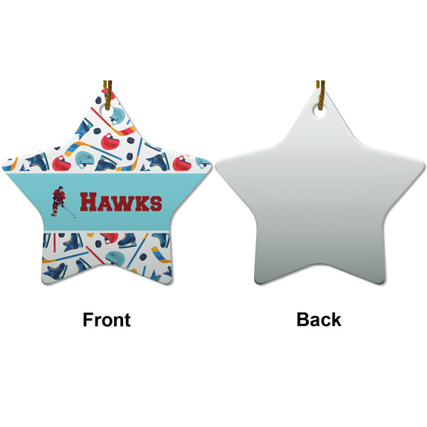 Hockey 2 Ceramic Flat Ornament - Star Front & Back (APPROVAL)