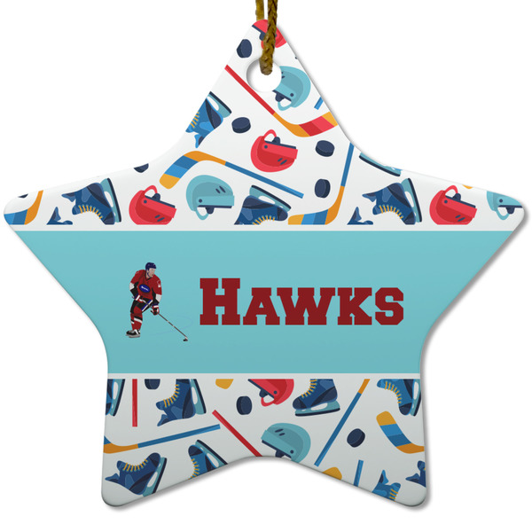 Hockey 2 Ceramic Flat Ornament - Star (Front)
