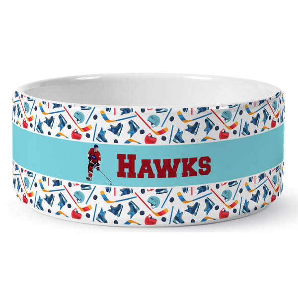 Custom Hockey 2 Ceramic Dog Bowl - Medium (Personalized)