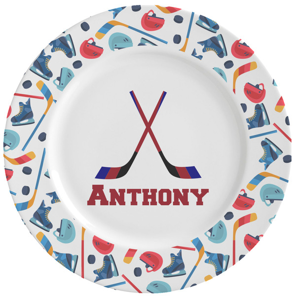 Custom Hockey 2 Ceramic Dinner Plates (Set of 4) (Personalized)