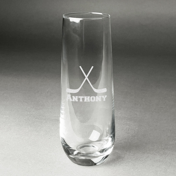 Custom Hockey 2 Champagne Flute - Stemless Engraved - Single (Personalized)