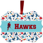Hockey 2 Metal Frame Ornament - Double Sided w/ Name or Text