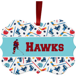 Hockey 2 Metal Frame Ornament - Double Sided w/ Name or Text