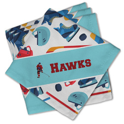Hockey 2 Cloth Cocktail Napkins - Set of 4 w/ Name or Text