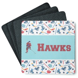 Hockey 2 Square Rubber Backed Coasters - Set of 4 (Personalized)