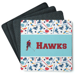 Hockey 2 Square Rubber Backed Coasters - Set of 4 (Personalized)