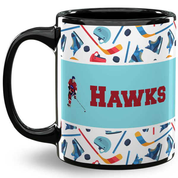 Custom Hockey 2 11 Oz Coffee Mug - Black (Personalized)