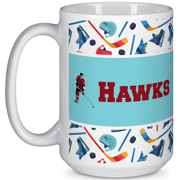 Custom Hockey 2 15 Oz Coffee Mug - White (Personalized)
