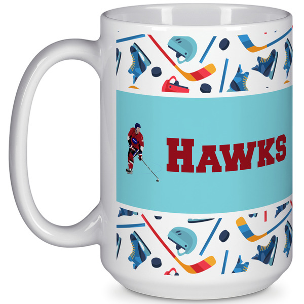 Custom Hockey 2 15 Oz Coffee Mug - White (Personalized)