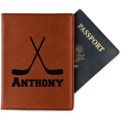 Hockey 2 Passport Holder - Faux Leather - Double Sided (Personalized)