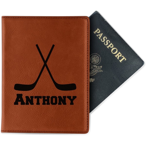 Custom Hockey 2 Passport Holder - Faux Leather - Single Sided (Personalized)