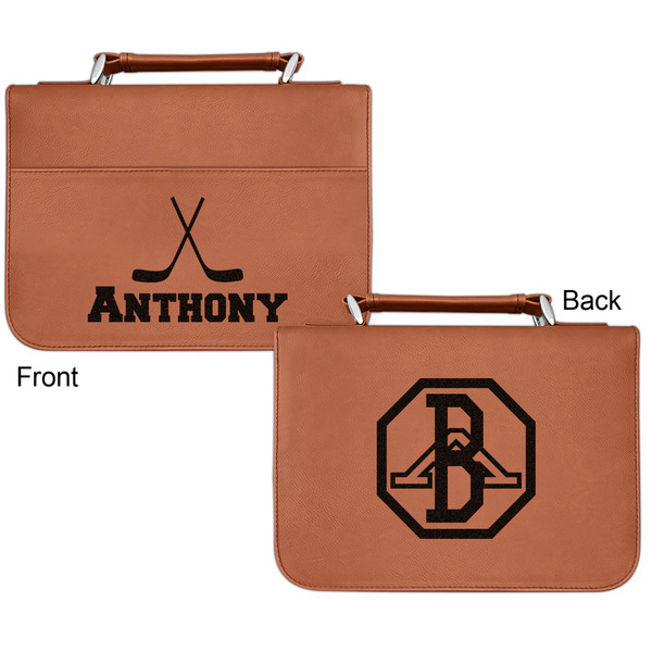 Hockey 2 Cognac Leatherette Bible Covers - Small Double Sided Apvl