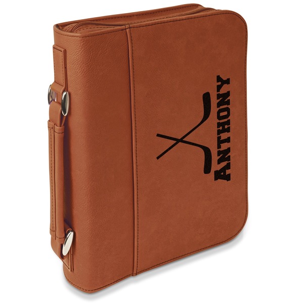 Custom Hockey 2 Leatherette Bible Cover with Handle & Zipper - Small - Double Sided (Personalized)
