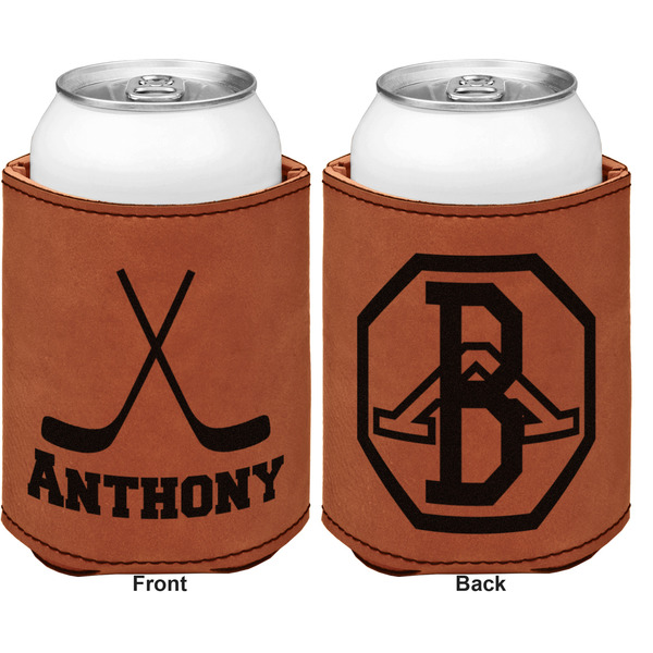 Hockey 2 Cognac Leatherette Can Sleeve - Double Sided Front and Back