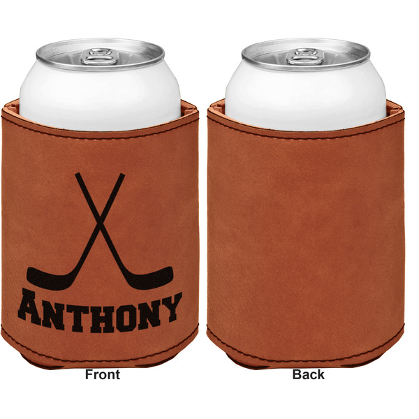 Hockey 2 Cognac Leatherette Can Sleeve - Single Sided Front and Back