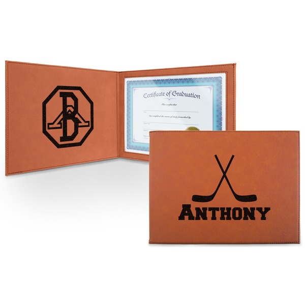 Custom Hockey 2 Leatherette Certificate Holder - Front and Inside (Personalized)
