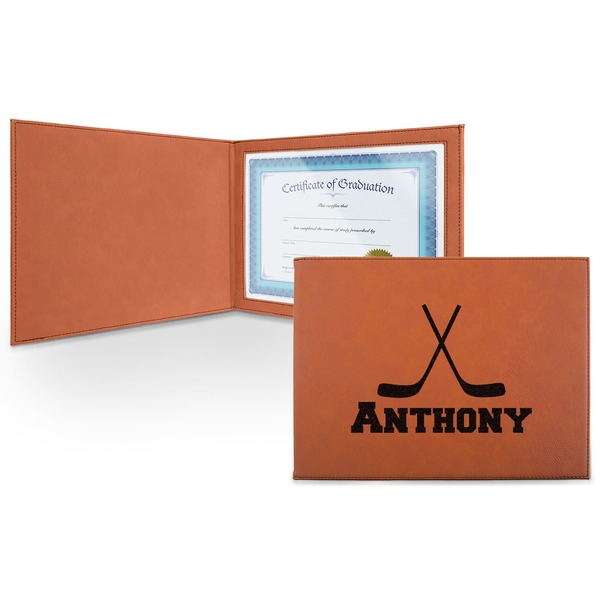 Custom Hockey 2 Leatherette Certificate Holder - Front (Personalized)