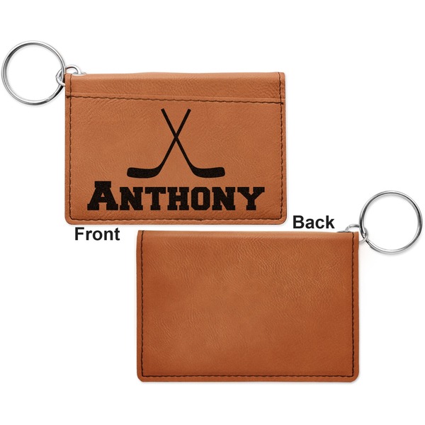 Hockey 2 Cognac Leatherette Keychain ID Holders - Front Apvl