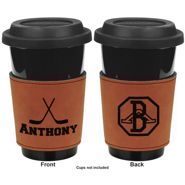 Hockey 2 Cognac Leatherette Mug Sleeve - Double Sided Apvl