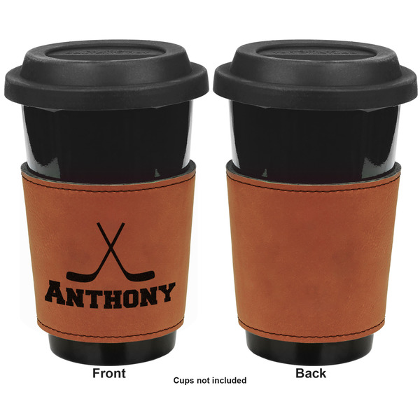 Hockey 2 Cognac Leatherette Mug Sleeve - Single Sided Apvl