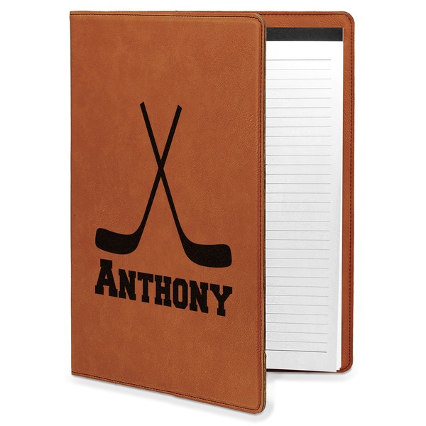Custom Hockey 2 Leatherette Portfolio with Notepad - Large - Single Sided (Personalized)