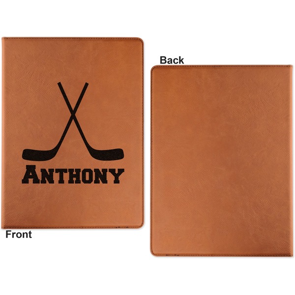 Hockey 2 Cognac Leatherette Portfolios with Notepad - Large - Single Sided - Apvl