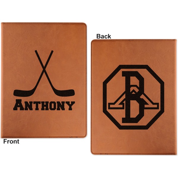 Hockey 2 Cognac Leatherette Portfolios with Notepad - Small - Double Sided- Apvl