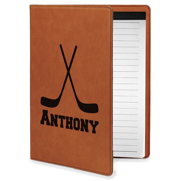 Custom Hockey 2 Leatherette Portfolio with Notepad - Small - Double Sided (Personalized)