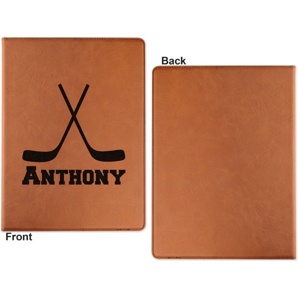 Hockey 2 Cognac Leatherette Portfolios with Notepad - Small - Single Sided- Apvl