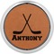 Hockey 2 Cognac Leatherette Round Coasters w/ Silver Edge - Single