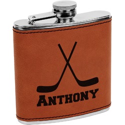 Hockey 2 Leatherette Wrapped Stainless Steel Flask (Personalized)