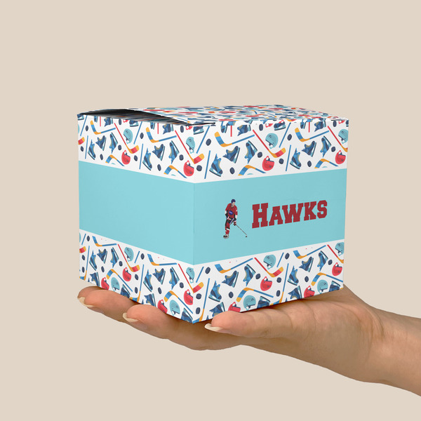 Hockey 2 Cube Favor Gift Box - On Hand - Scale View