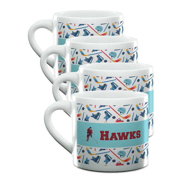 Custom Hockey 2 Double Shot Espresso Cups - Set of 4 (Personalized)