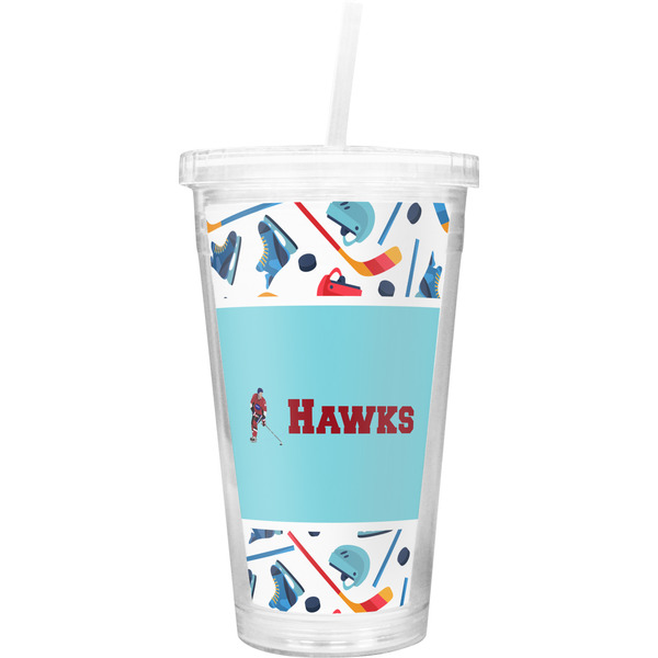 Custom Hockey 2 Double Wall Tumbler with Straw (Personalized)