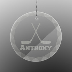 Hockey 2 Engraved Glass Ornament - Round (Personalized)