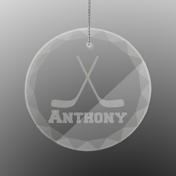 Custom Hockey 2 Engraved Glass Ornament - Round (Personalized)