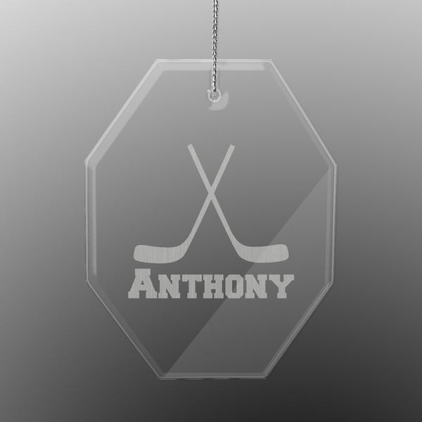 Custom Hockey 2 Engraved Glass Ornament - Octagon (Personalized)